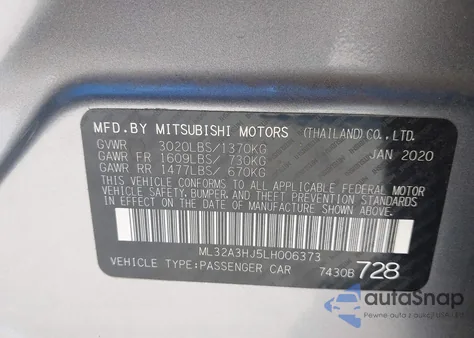 2020 Mitsubishi Mirage Es z USA, uszkodzony, nr VIN ML32A3HJ5LH006373
